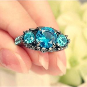 Aquamarine Princess Cut 10KT Black Gold Ring